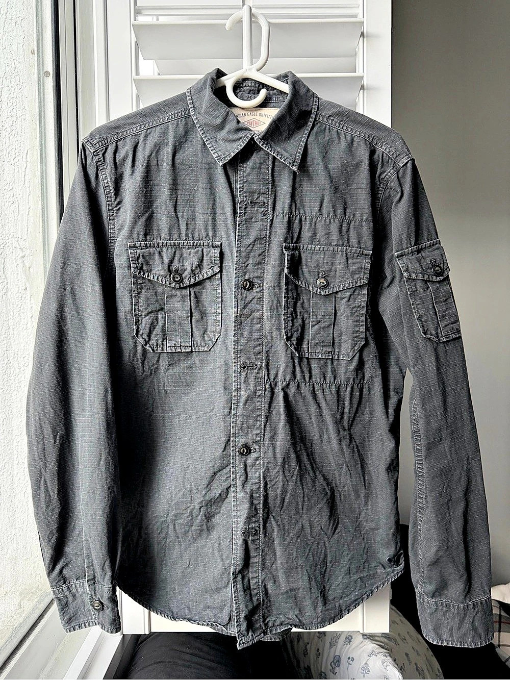 American Eagle Men's Gray Ripstop Military Utility Shirt M